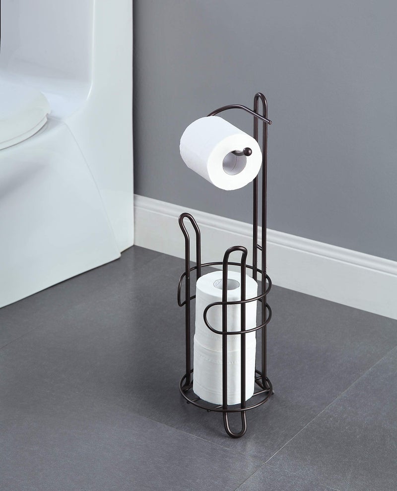 SunnyPoint Freestanding Toilet Paper Holder with Storage â€“ Holds 3 Spare Rolls, Heavy-Duty Steel, Oil Bronze Finish, Easy Assembly, Space-Saving Bathroom Organizer - Image 2